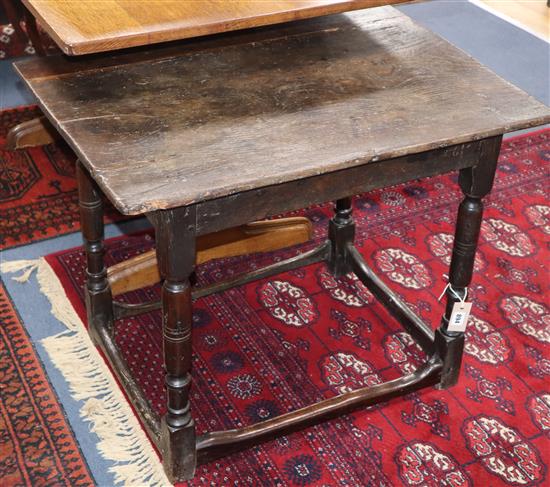 An 18th century rectangular oak side table W.78cm